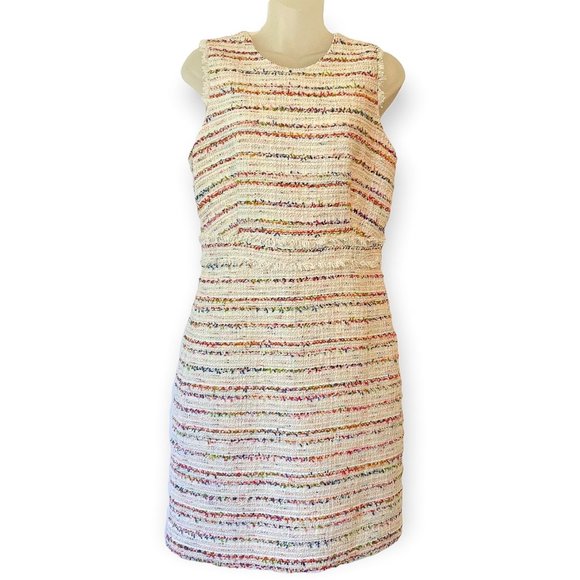 J. Crew Dresses & Skirts - J. Crew Dress 6 White Tweed Sheath Multi Rainbow Colorful Sleeveless Stripe